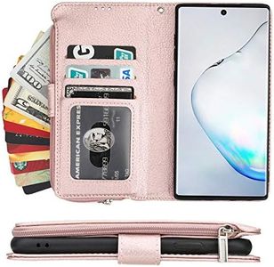 Cavor for Samsung Galaxy Note 10 Case,PU Leather Zip Pocket Wallet Flip Cover Case Magnetic Closure Book Design with Kickstand Feature & Card Slots Compartment for Samsung Galaxy Note10 (6.3")-Pink