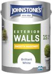 Johnstone's, Exterior Smooth Masonry Paint, Brilliant White, Up to 15 Years Protection, Weather & Dirt Resistant, 60m² Coverage Per Tin, Dry in 1-2 Hours, 5L