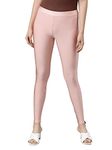 TWIN BIRDS Tailored Cut & Slim Fit Stretchable Nylon Elasthane Fabric Ankle Length Shimmer Leggings for Women (S, Pink Champagne)