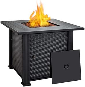 Propane Fire Table, thermomate 30 Inch Wicker & Rattan Square Fire Pit Table with Lava Stone, 50,000 BTU Outdoor Dining Gas Fire Table with Lid for Outside Patio, Garden and Backyard, ETL Certified