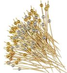 200 Counts Pearl Cocktail Picks, Cocktail Toothpicks for Appetizers Picks, Bamboo Cocktail Skewers for Wedding Party Drinks Fruit Sandwiches Barbeque Snacks 4.7 Inch (Gold & Sliver)