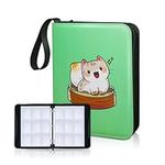 CLOVERCAT Waterproof Trading Card Binder, Storage Book with 3 Rings, 720 Double Sided Pocket Album Compatible with Cards, Amiibo, Yugioh, MTG and Other Sports Cards (Green cartoon, 9 Pocket)