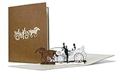 horse and carriage wedding cards, unusual wedding pop up cards with envelope, wedding invitations, wedding wishes, wedding anniversary greetings, tie the knot invite, congrats to bride and groom, L18