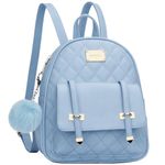 KKXIU Women Small Backpack Purse Synthetic Leather Quilted Mini Daypack Fashion Bookbag For Ladies, Blue, Small, Backpack