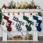 LUBOT Initial Monogram Christmas Stocking Letters 20" Personalized Custom Name Xmas Family Stockings Embroidery Large Buffalo Plaid Rustic/Farmhouse/Country Fireplace Decor Red/White Letters J