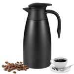 Esilihom 2L Thermal Carafe Jugs, Double-Walled Vacuum Carafe Jug, Stainless Steel Thermal Caraf with Handle, Warm & Cold Retention for Coffee, Tea, Water, Drink (Black)