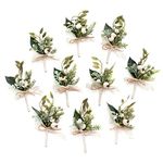 Ling's Moment Boutonniere for Men, 10pcs Groomsmen Guest Boutonniere, Artificial Flowers for Wedding Décor/Prom/Homecoming,etc.White Greenery Berry