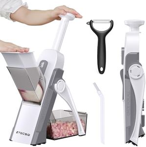 ZTQCSQ 5 in 1 Safe Mandoline Slicer for Kitchen, Safe Vegetable Chopper with Paring Knife, Adjustable Thickness, Easy to Clean, Vegetable Slicer, Slicing, Strips, Shredding, Dicing, Chop (LightGray)
