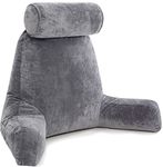 Husband Pillow XXL Dark Grey Backrest with Arms - Adult Reading Pillow Shredded Memory Foam, Ultra-Comfy Removable Microplush Cover & Detachable Neck Roll, Unmatched Support Bed Rest Sit Up Pillow