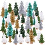 KUUQA 30Pcs Multicolor Mini Christmas Village Trees Bottle Brush Trees Trees Sisal Snow Frosted Trees Tabletop Trees for Christmas House Deocrations Diorama Models