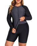 Daci Plus Size Rash Guard for Women - Long Sleeve Swimsuits 2 Piece Bathing Suit Built in Bra Swim Shirt with Shorts, Grey, X-Large