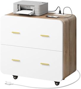 YITAHOME 2 Drawer File Cabinet with Charging Station, Large Lateral Filing Cabinet for Home Office, Fits A4, Letter, Legal Size Files, Grey Wash & White