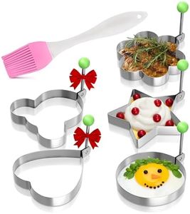 5 Pcs Pancake Mold Set – Stainless Steel Pancake Molds for Griddle with Fun Shapes, Comfortable Handles, and Non-Slip Design – Egg Shaper for Frying Pan With Silicone Brush for Easy Use & Cleaning