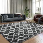 Puremy Area Rugs 8x10, Shag Rugs for Living Room, High Pile Fluffy Carpet for Bedroom, Playroom, Nursery, Home Decor, Geometric, Dark Grey/White