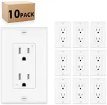 Micmi 15A Decorator Receptacle Outlet, Tamper Resistant, Decorative Electrical Receptacle, 15Amp 125 Volt, Grounding with Wall Plate UL Listed (10Pack, Snow White)