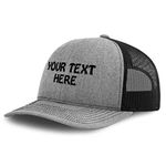 Speedy Pros Personalize Your Custom Text On Unisex Adult Snaps Polyester Richardson Structured Front Mesh Back Adjustable Cap Adjustable Hat Heather Gray/Black