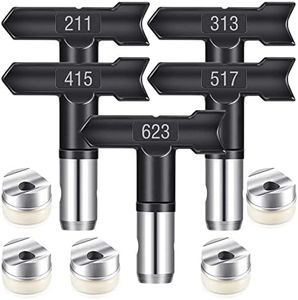 Spray Nozzle Spray tip Reversible Spray Tips Airless Paint Sprayer Nozzle Tips Airless Paint Spray Machine Parts for Homes Buildings Garden Decks Fences (5 Pieces - 211, 313, 415, 517, 623)