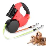 Sonew Dual Retractable Dog Leash, Automatic Hand Holding Pet Leash, Adjustable Dog Leash with LED Light for Dogs Walking Pets (Scarlet)