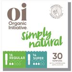 Oi Organic Tampons | Regular/Super Absorbency | 100% Certified Organic Cotton, unscented | Cardboard Applicator | Leak Free, Easy Grip | 2 Pack (32 Count)