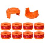 Generep Weed Eater String Generic Replacement Trimmer Line for Worx WA0010 WG180 WG163 Spools,10 ft/0.065 Inch Trimmer String Refills Parts,WA6531 GT Spools Cap Cover(8 Spools, 2 Caps)