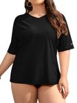 CharmLeaks Surf Women's Plus-Size Solid UPF 50+ Short Sleeve Swim Shirt Rashguard