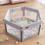 Baby Playpen Foldable for Toddlers With Breathable Mesh Walls, Sturdy Safety Play Pen, Fitted Mat for Indoor and Outdoor Use, Travel Bag Included (Hexagon)