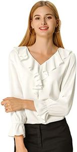 Allegra K Women's Ruffle V Neck Chiffon Blouse Bracelet Sleeve Vintage Peasant Top White Small