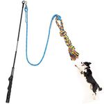 Meieke Flirt Pole Toy for Dogs Pet Teaser Wand Outdoor Interactive Pet Dog Flirt Pole Training Exercise Rope Toy for Small Medium Large Dogs(Blue & Black)