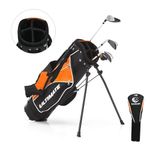 ULTIMATE Kids Golf Clubs Set with Stand Bag, Junior Complete Golf Club Set Right Hand w/ 205cc #3 Fairway Wood, 7 & #9 Irons, Putter, Foamed Head Cover & Rain Hood (Yellow, Ages 8-10)