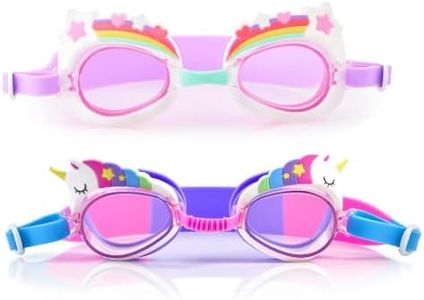 Aqua2ude Girl's Swimming Goggles Bundle - Two Pairs of Fun Swimming Goggles - Rainbow Unicorn Themed - No Leak Goggle Set for Kids - No Fog - UV Protection