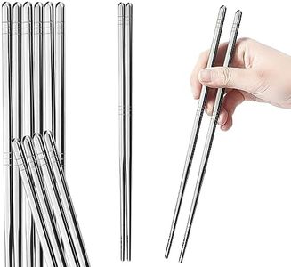 tiokin Metal Chopsticks, Korean Chopsticks 5 Pairs 24 cm, Reusable Chopsticks, Premium 304 Stainless Steel, Square Lightweight Non-Slip Chop Sticks, Dishwasher Safe for Home Kitchen Restaurant