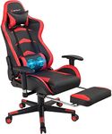 POWERSTONE Gaming Chair with Footrest - Massage Ergonomic Office Computer Game Racing E-Sports Chair Lumbar Massage Pillow Footrest Headrest High-Back Leather Recliner Rolling Swivel Chair, Red