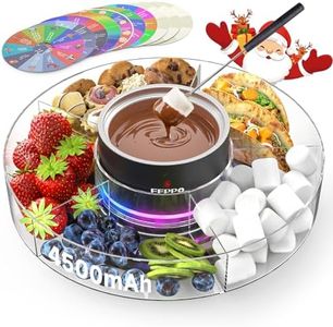 FEPPO Cordless Electric Fondue Pot Set with Mood Light - 7 Roulette Cards & Detachable Serving Tray, 13.5 oz Chocolate Melting Machine, Ideal Gift for Holiday, Family, Parties & Camping