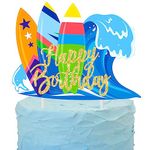 Surfing Cake Topper Decorations Surfer Birthday Party Decorations Glitter Surfboard Happy Birthday Cake Topper for Beach Surfing Hawaii Luau Theme Birthday Party Baby Shower Cake Decorations