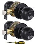 (2 Pack) Matte Black Interior Door Knob with Lock for Bedroom/Bathroom, Keyless Privacy Door Knobs for Bed/Bath by Lanwandeng