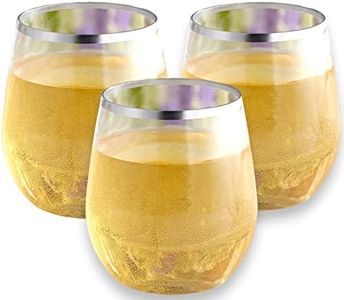 48 piece Stemless Unbreakable Crystal Clear Plastic Wine Glasses Set of 48 (10 Ounce - Silver Rim)