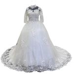 GOWNLINK Full Stitched with Layers Christian Wedding Catholic Wedding White Train Gown Wedding Dress in White Frock Women with Sleeves (GLGT053T)