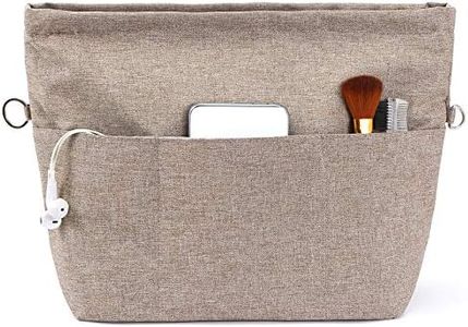 VANCORE Purse Bag Organizer Insert with 13 Pockets, Handbag and Tote Bag Inside Shaper with Zipper (Khaki, Small)