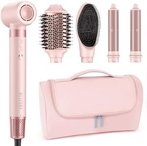MESCOMB 5 in 1 High-Speed Hot Air Styler - Professional Frizz-Free Blow Dryer Brush, Fast Drying Hair Dryer, No Heat Damage - Curl, Volumize, Straighten with Travel Bag