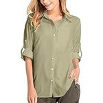 mosingle Women's Long Sleeve Shirts Quick Dry Button Up Blouses UPF 50+ Sun Protection Outdoor Hiking Travel #5019-Khaki-S