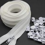 Leekayer #5 Nylon Coil Sewing Zippers by The Yard Bulk 10 Yards White Colors with 25 pcs Matched Sliders for DIY Tailor Sewing Craft,Luggage,Dress,Sofa Cushion, Pillow, Bag (White)