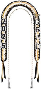 Yigney Graduation Lei Set 11 Pcs Class of 2025 Grad Ribbon Leis with Honor Cord Double Braided Graduate Leis for Men Women Black Gold White