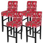 SearchI Christmas Bar Stool Covers Set of 4, Stretch Removable Washable Bar Stool Chair Cover Slipcovers, Counter Stool Bar Chair Covers for Kitchen Pub Dining Room Cafe Furniture(Christmas Tree)