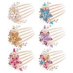 inSowni 6 Pack Luxury Glitter Sparkly Jeweled Gems Rhinestones Decorative Gold Metal Hair Side Combs Slides with Teeth Hair Bun Clips Updo Accessories Crystal Flower Hair Pin Barrettes for Women Girls