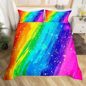 Feelyou Rainbow Duvet Cover Colorful Gliter Rainbow Bedding Set for Kids Boys Girls Multicolor Comforter Cover Durable Bedspread 1 Duvet with 2 Pillowcases Full Size (No Comforter)