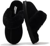 Project Cloud Slippers for Women - 100% Genuine Suede Womens Slippers, Non-Slip Fur Women's Slippers Womens Shoes, Women's Clogs House Slippers Memory Foam Clogs for Women Footwear(Henka, BLK, 8)