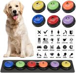 Dog Buttons for Communication, 6 Pcs Dog Talking Button Set, 30s Voice Recordable Pet Training Buzzer, Speaking Buttons for Cats & Dogs with Waterproof Dog Activity Mat and 24 Scene Stickers