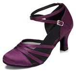 MINITOO Women's Latin Salsa Closed Toe Satin Mesh Ballroom Dance Shoes Party Pumps L189 Purple UK 5.5