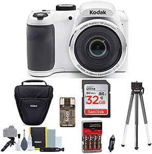 KODAK PIXPRO AZ252 Astro Zoom Digital Camera (White) Bundle with 32GB Card, Case, Accessory kit, and Rechargeable Batteries