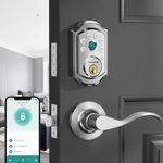 Smart Front Door Lock Set: Hornbill Keyless Entry Door Lock with Handles Fingerprint Electronic Digital Deadbolt Lock with Keypad Code App Alexa Auto Lock for House Apartment Silver